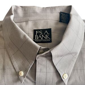 Jos A Bank Traveler Shirt Sz XL  Tan Check Long Sleeve Button Down Collar Cotton